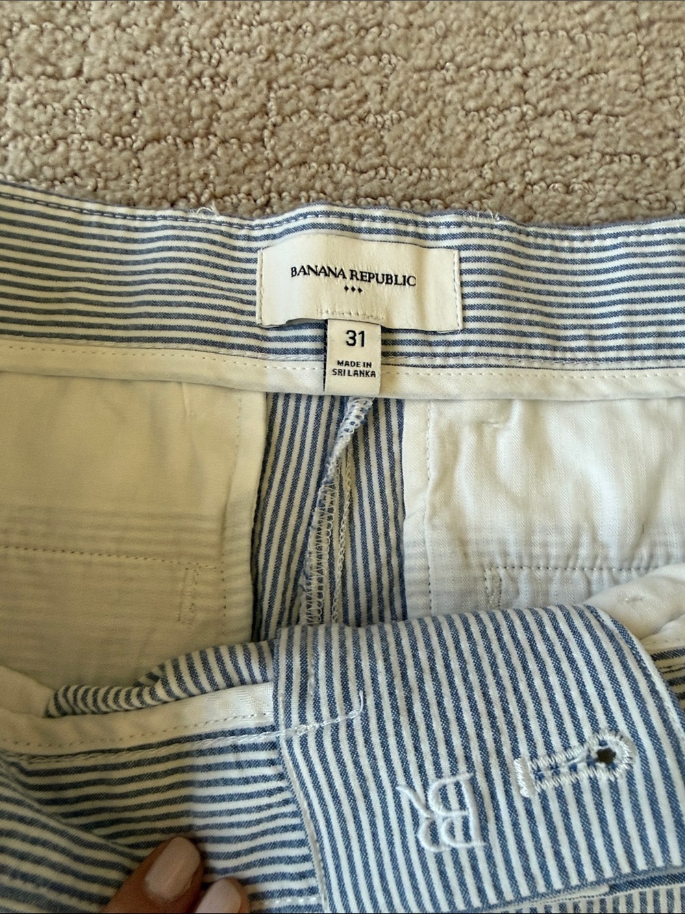 Banana Republic Seersucker High-Rise Shorts - Blue & White Stripes - Picture 3 of 6